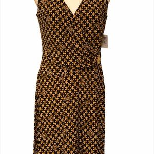 NWOT - Anne Klein logo Print Sleeveless Fake Wrap Dress!